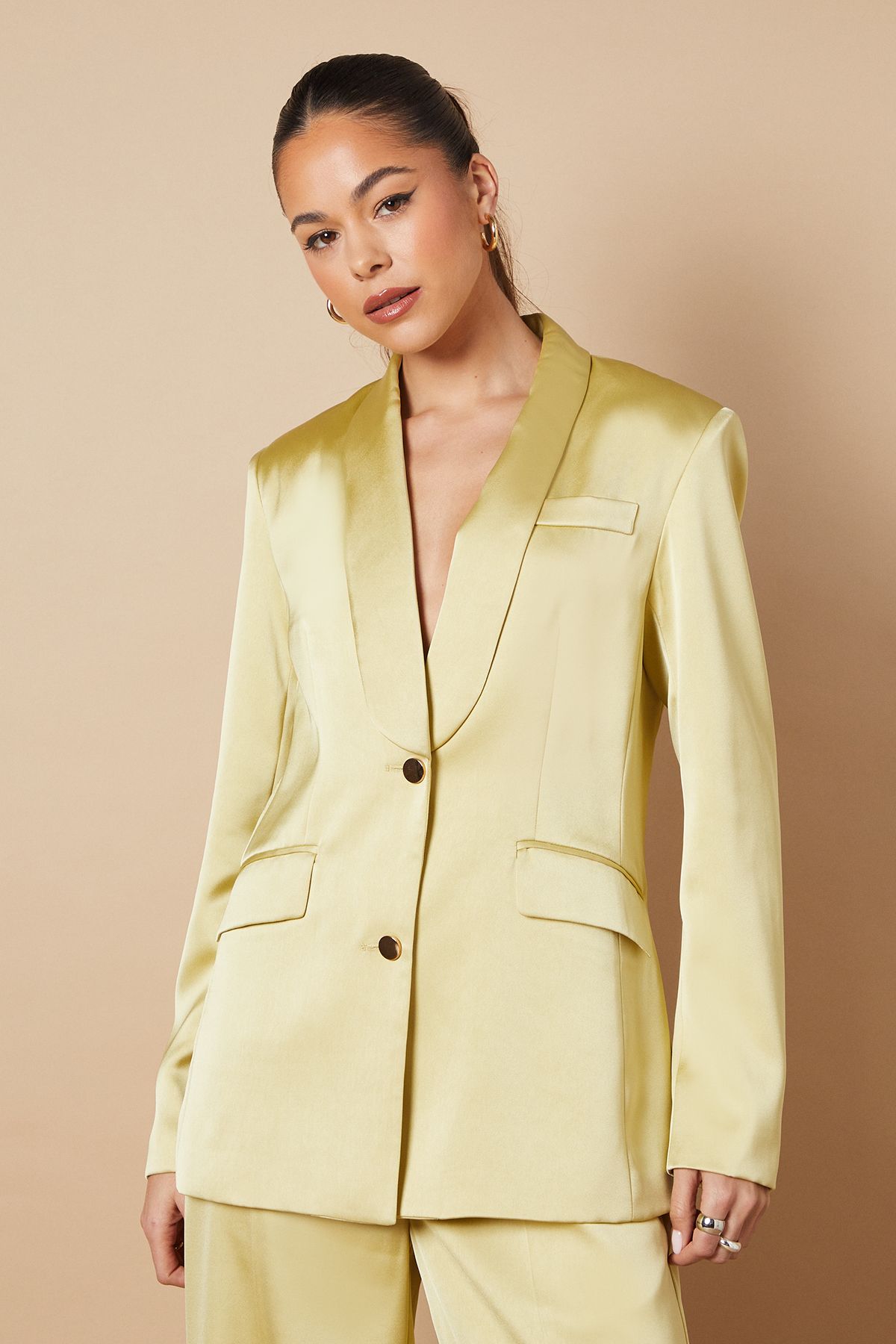 Oasis Satin Slim Tailored Blazer Olive image 1