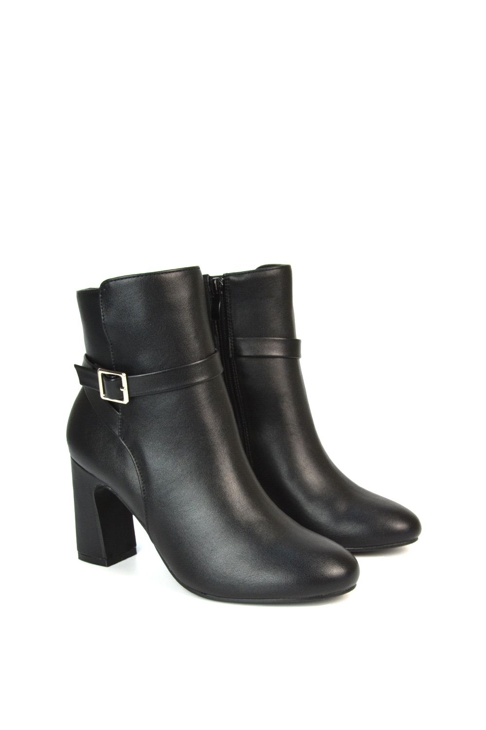 XY London 'Mary' Block Mid High Heel Shoe Booties With Buckle Strap image 3