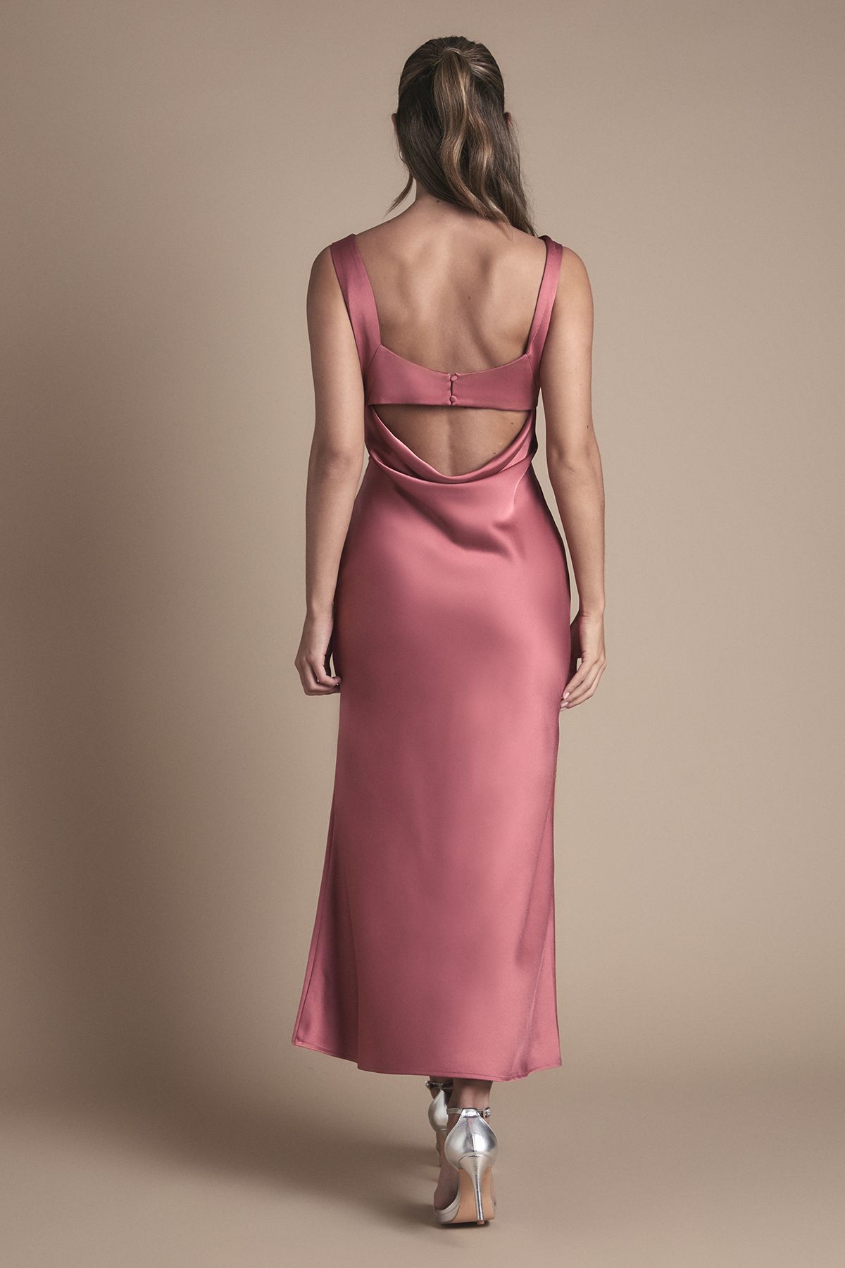 Oasis Oasis Cowl Neck Open Back Midi Bridesmaid Dress Terracotta image 4