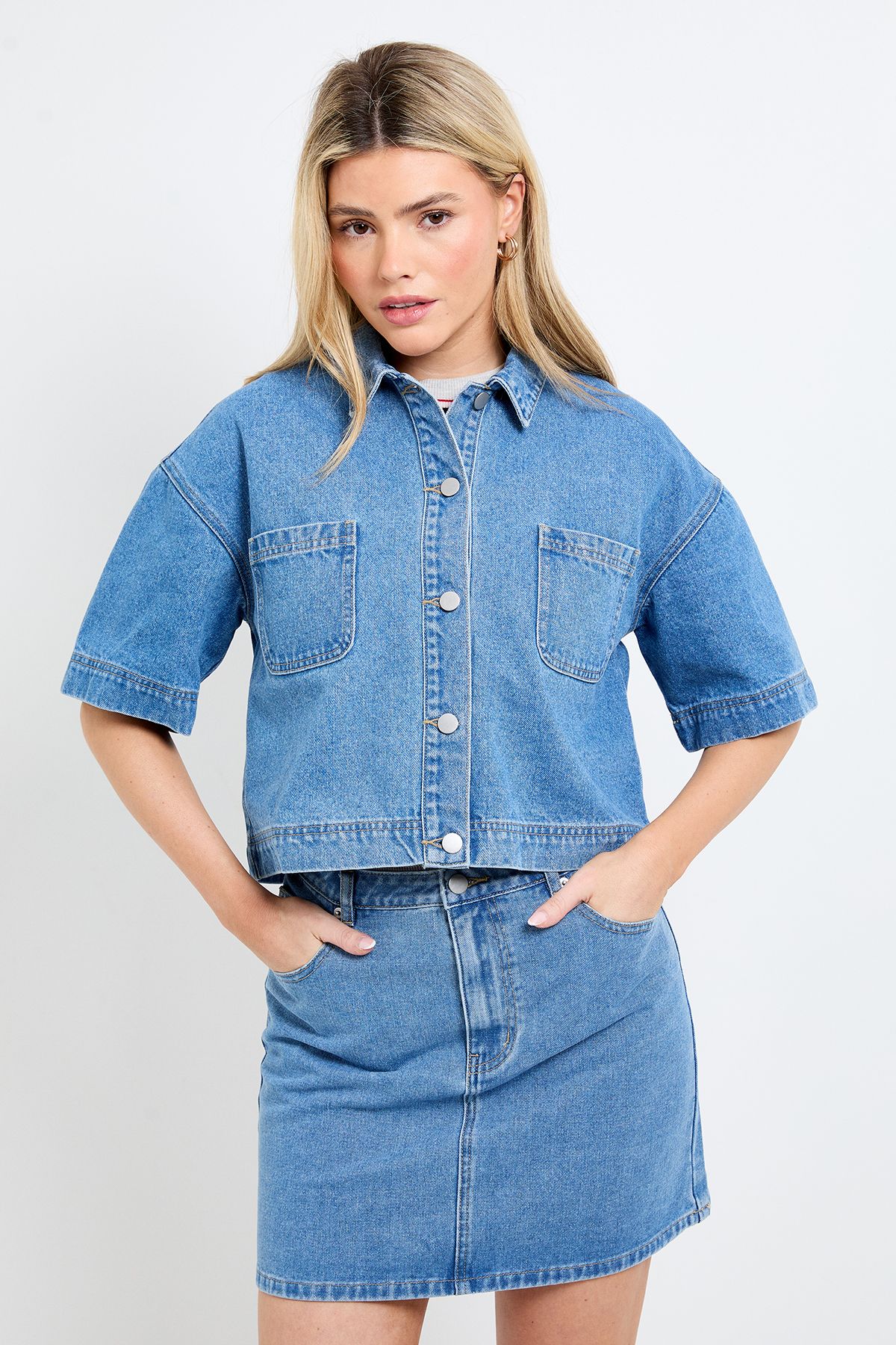 Dorothy Perkins Boxy Cropped Denim Jacket Light Wash
