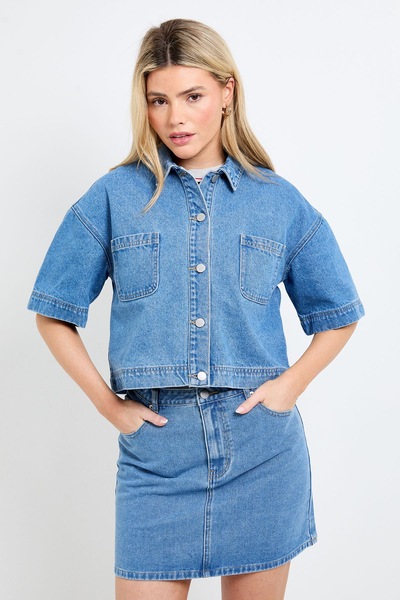 Dorothy Perkins Boxy Cropped Denim Jacket Light Wash