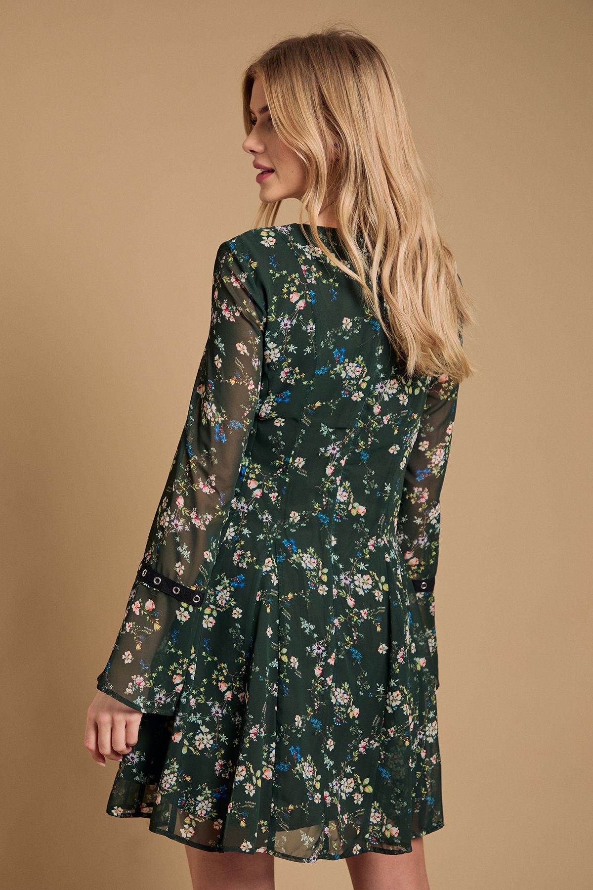 Oasis Flared Gathered Mini Dress Multi image 3