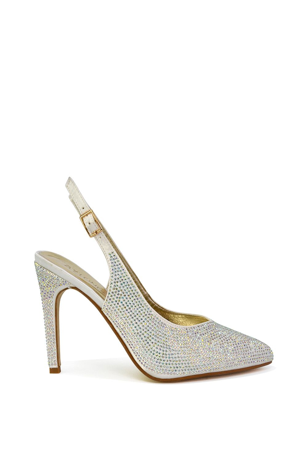 XY London 'Divine' Diamante Pointed Toe Slingback Bridal High Heel Stilettos image 1
