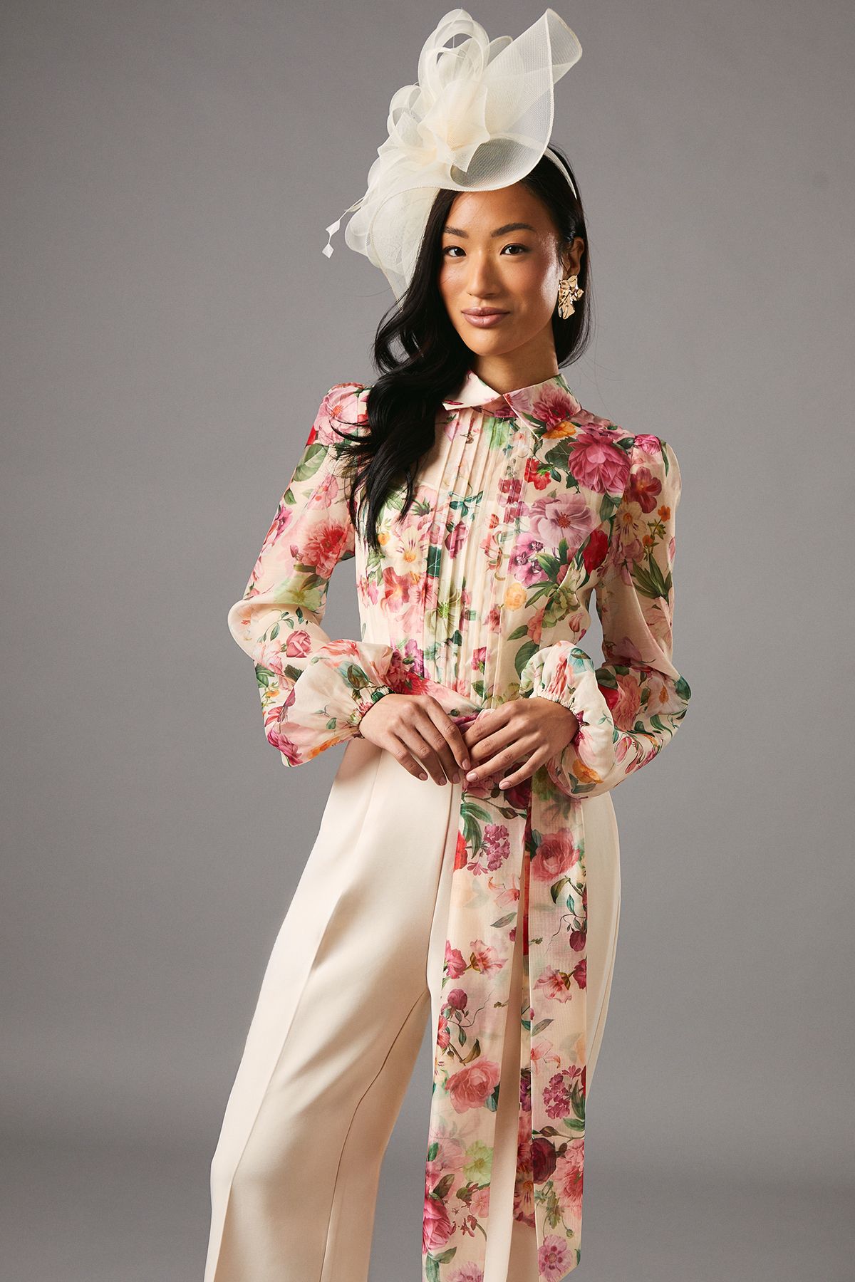 Coast Blouson Sleeve Pintuck Detail Wide Leg Jumpsuit Ivory image 2