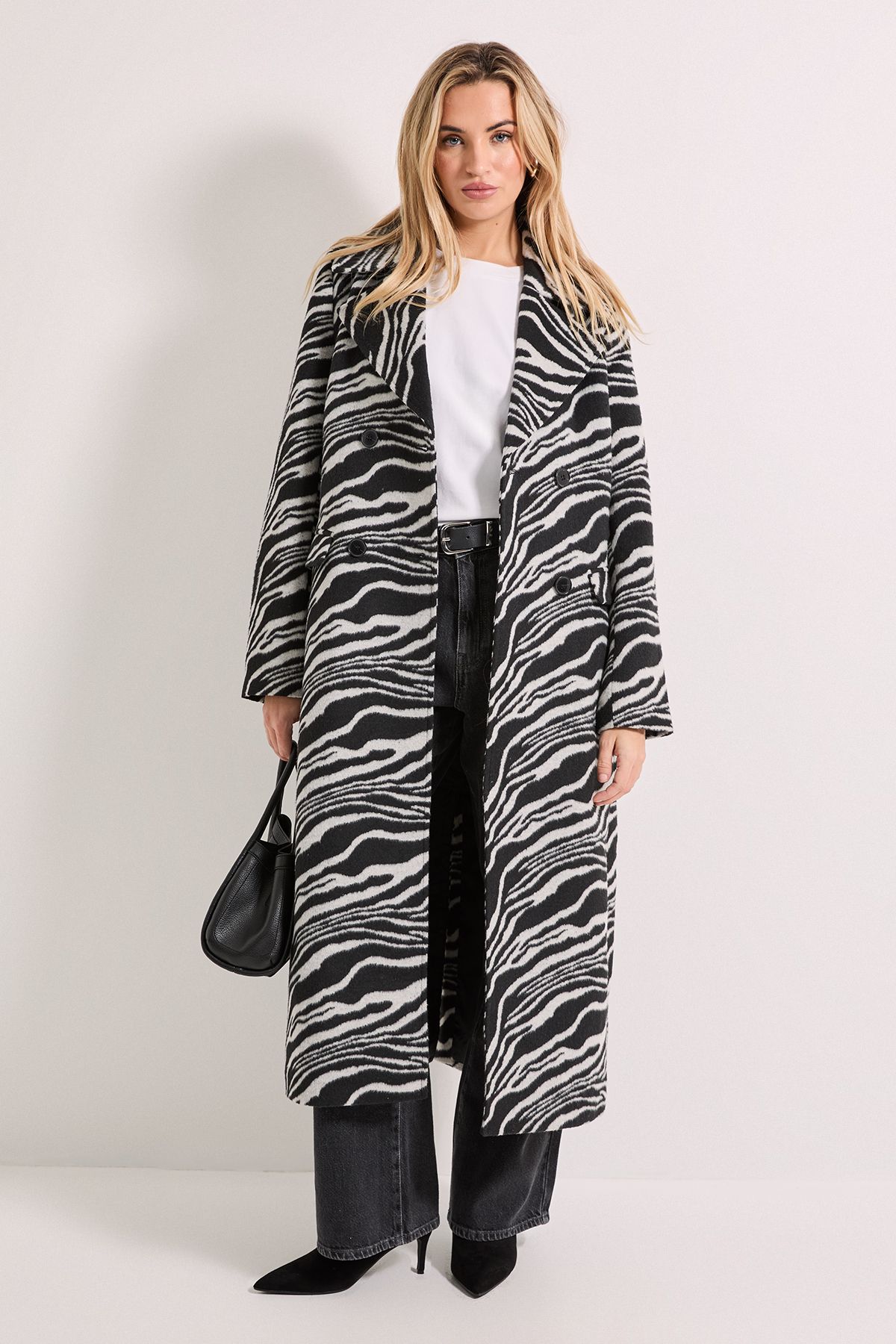 Dorothy Perkins Zebra Double Breasted Coat Mono