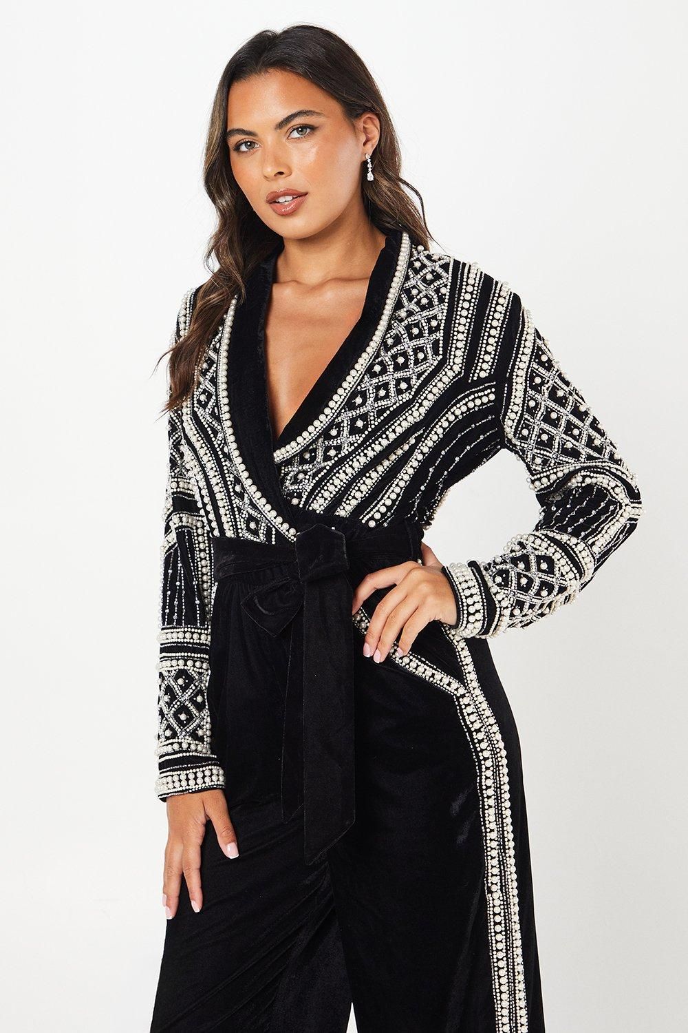 Coast Party Velvet Embellished Long Sleeve Jumpsuit Black image 4