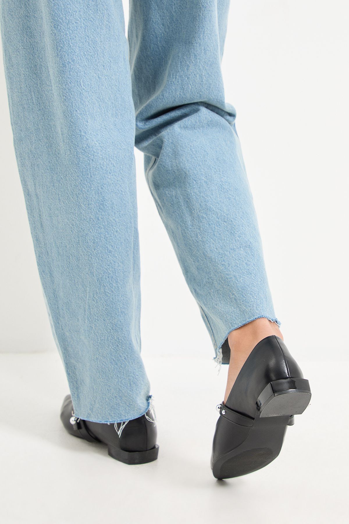 MissPap Faux Leather Studded Mary Jane Pointed Ballet Pumps Black image 3