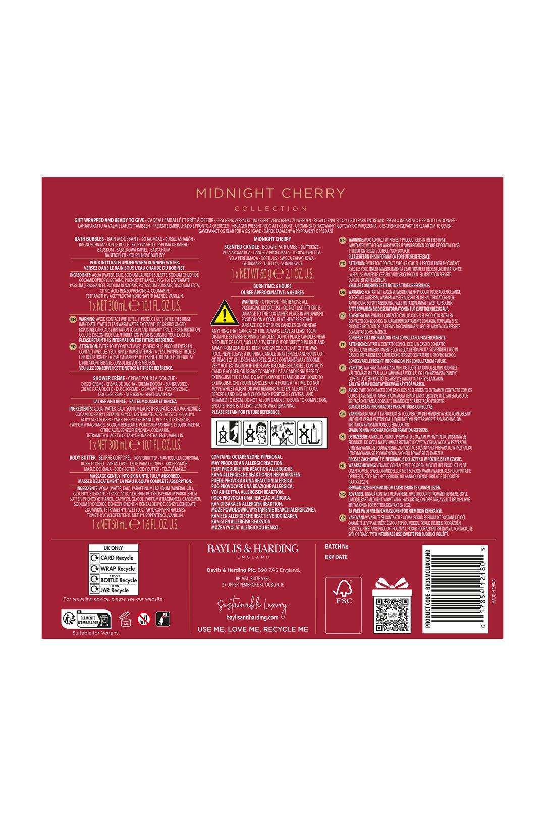 Baylis & Harding Midnight Cherry Gift Wrapped Candlelit Bathing Gift Set Multi image 8