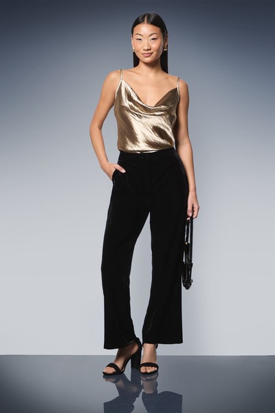 Dorothy Perkins Petite Velvet Straight Leg Trouser Black