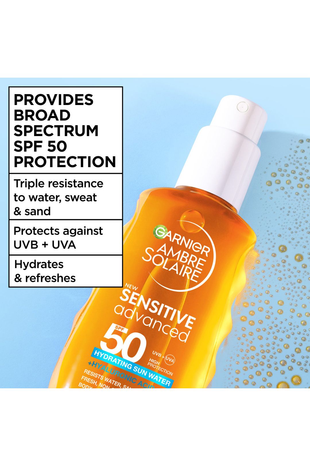 Garnier Ambre Solaire Sensitive Advanced Sun Protection Water SPF50 150ml Multi image 6