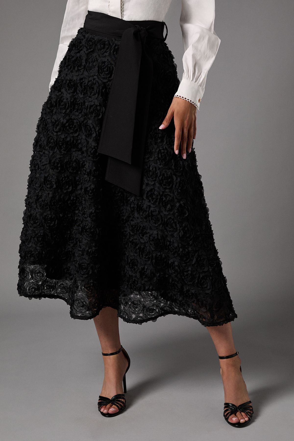 Coast 3D Flower Midi Skirt Black image 2