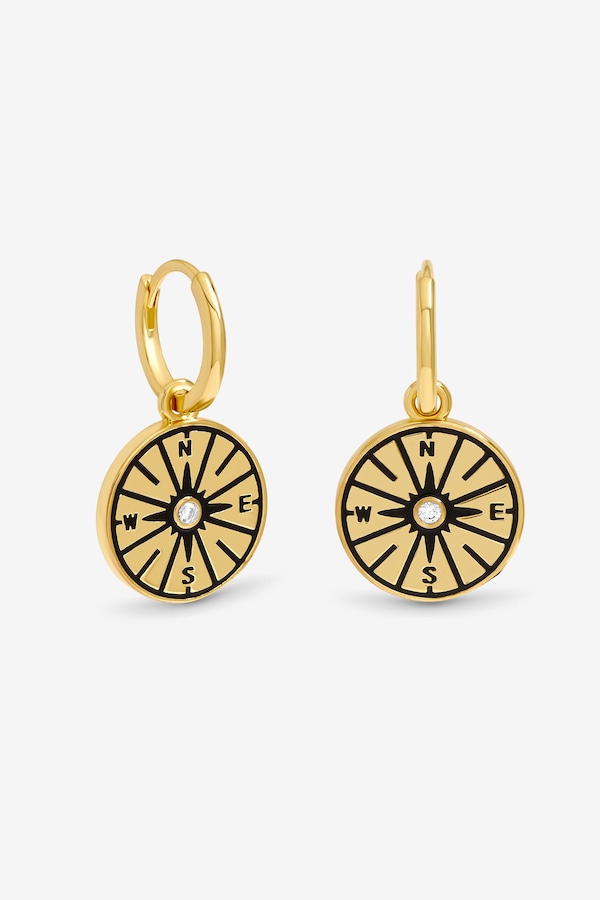 Inicio 14K Gold Plated and Jet Compass Earrings - Gift Pouch