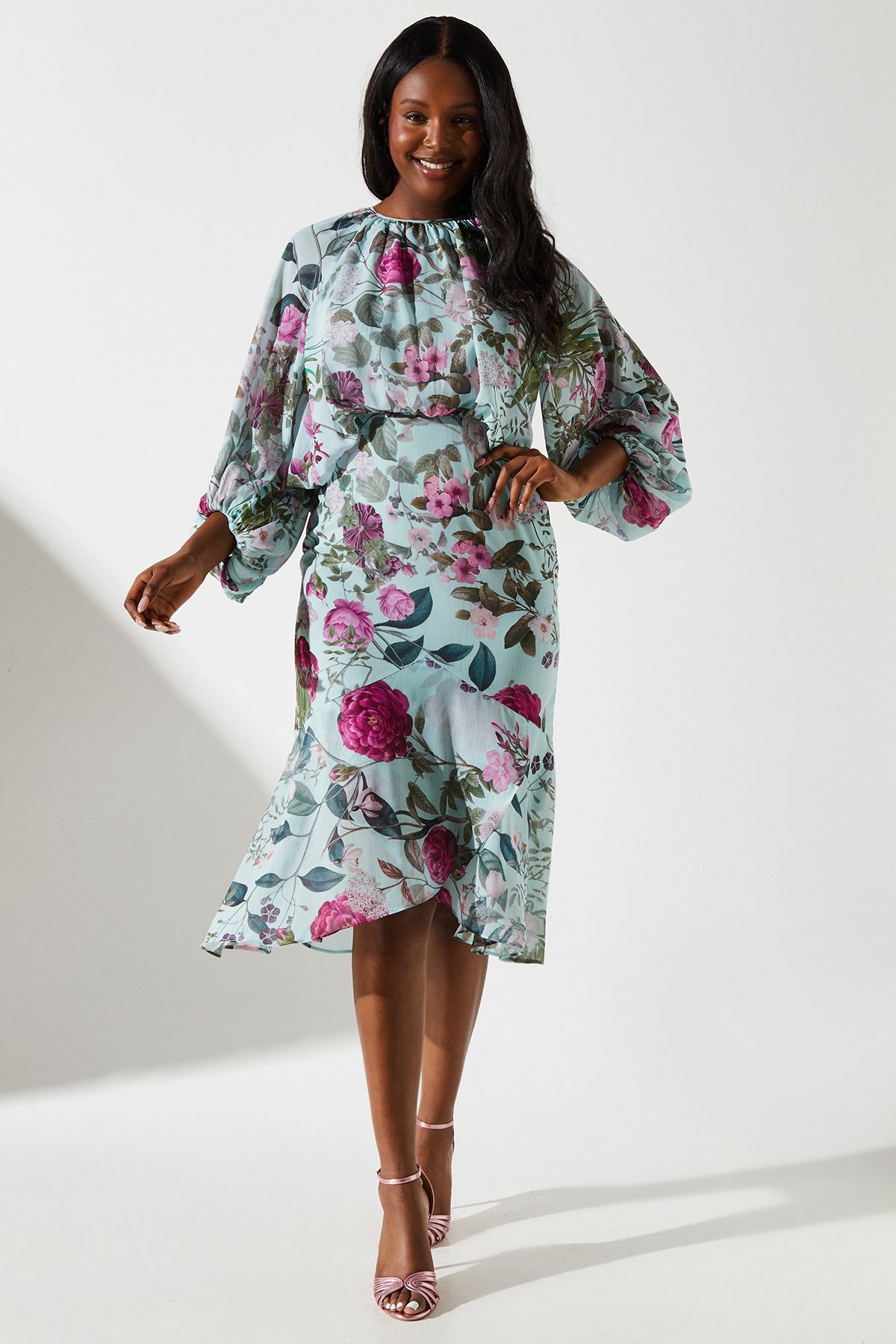 Coast Printed Chiffon Blouson Midi Dress Multi image 1
