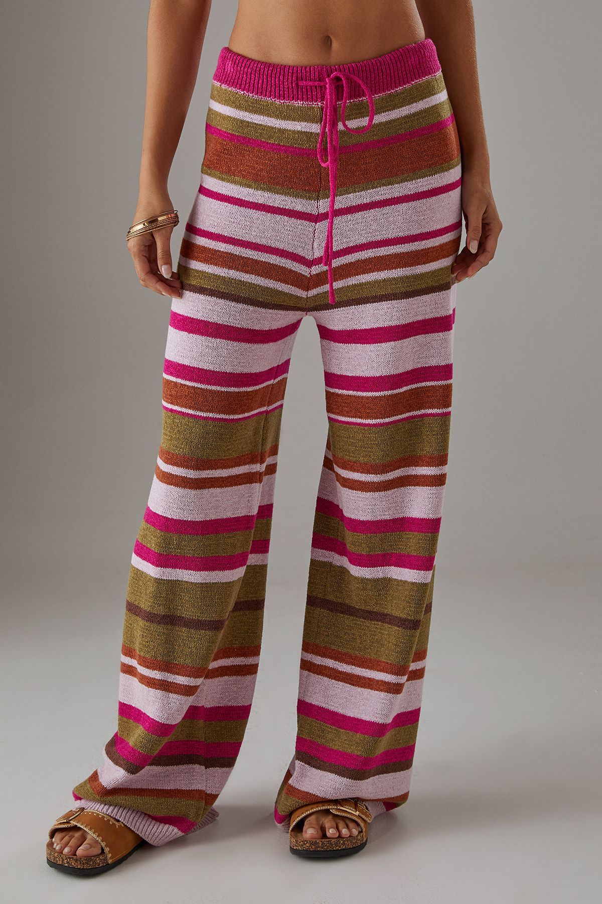 Warehouse Striped Knitted Wide Leg Trousers Multi image 2