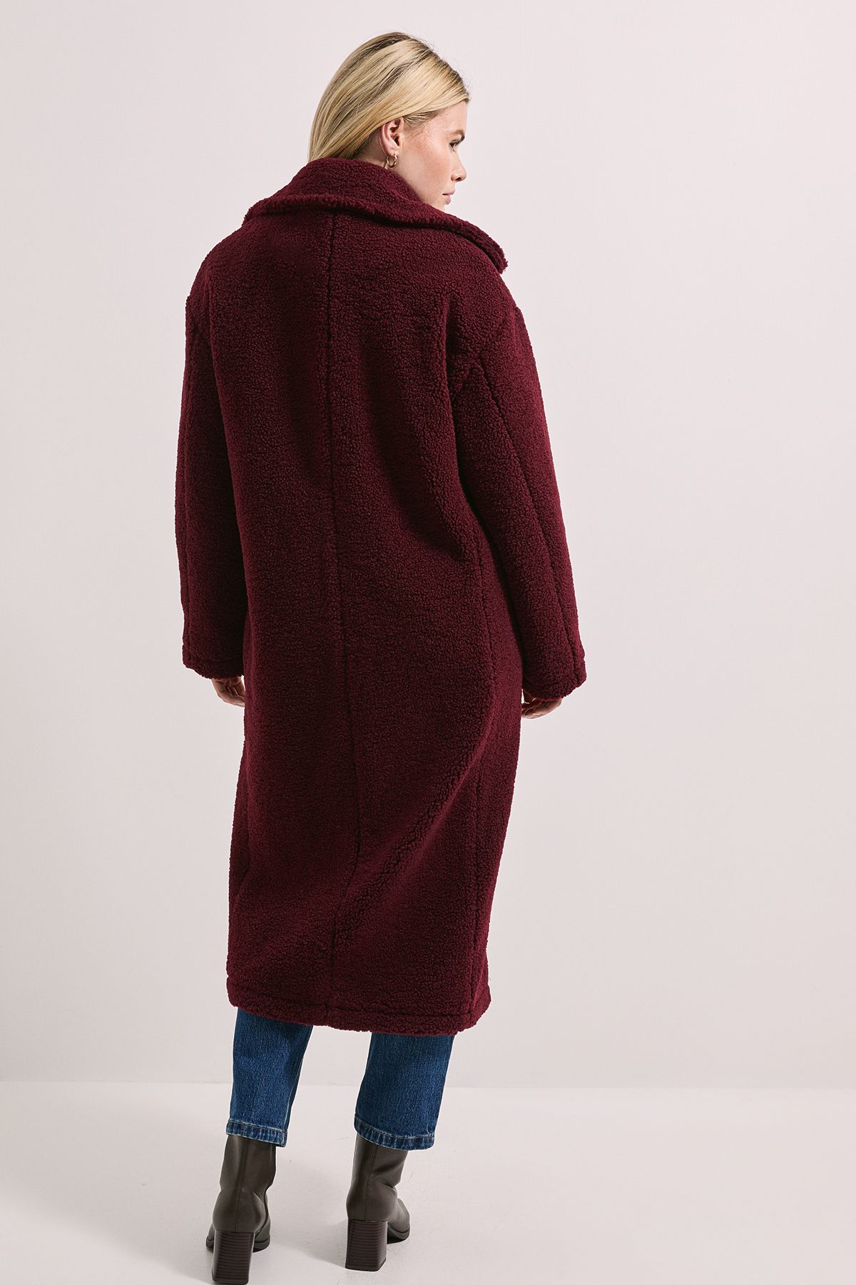 Dorothy Perkins Cosy Teddy Oversized Coat Burgundy image 3