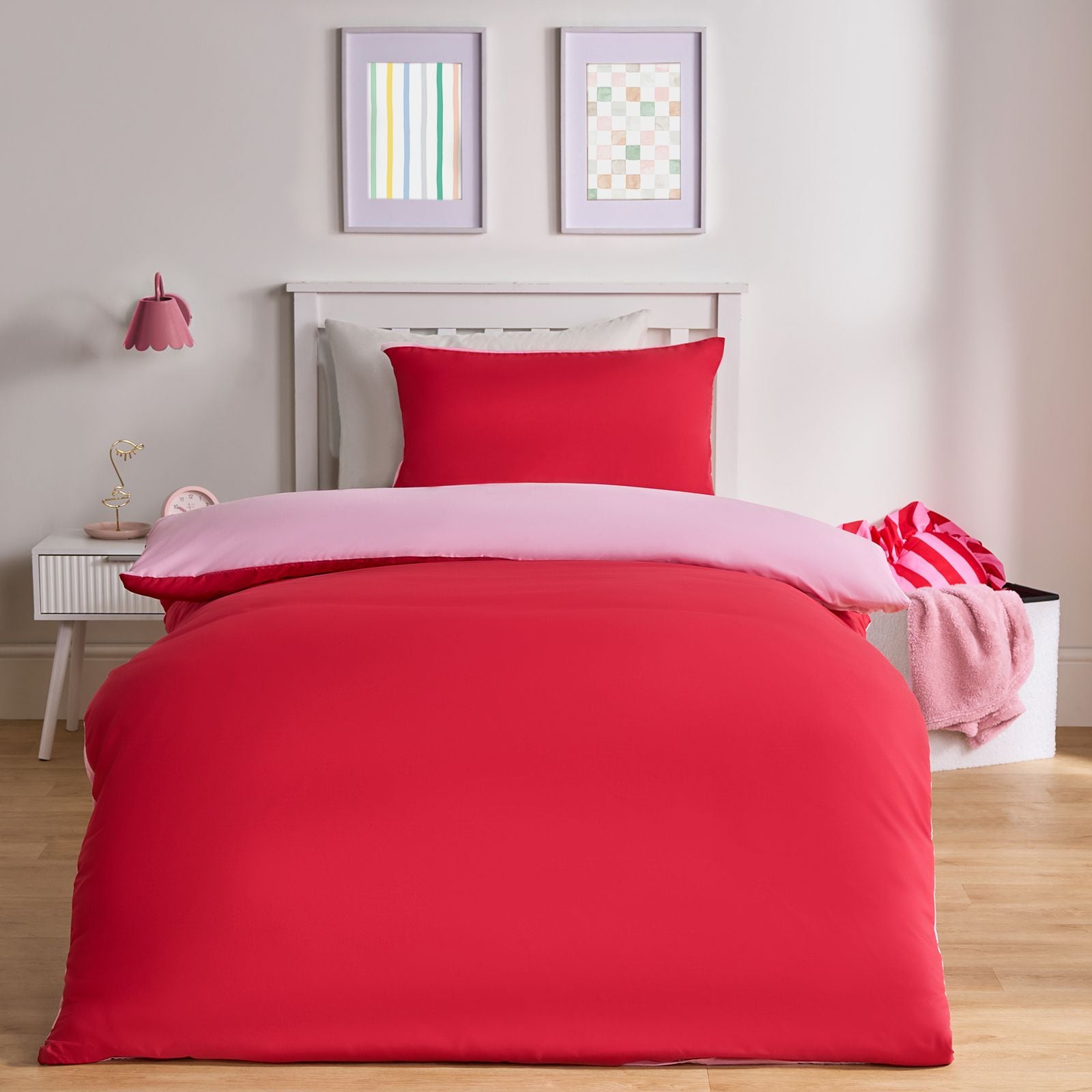 OHS Plain Reversible Duvet Cover With Pillowcase Set image 3