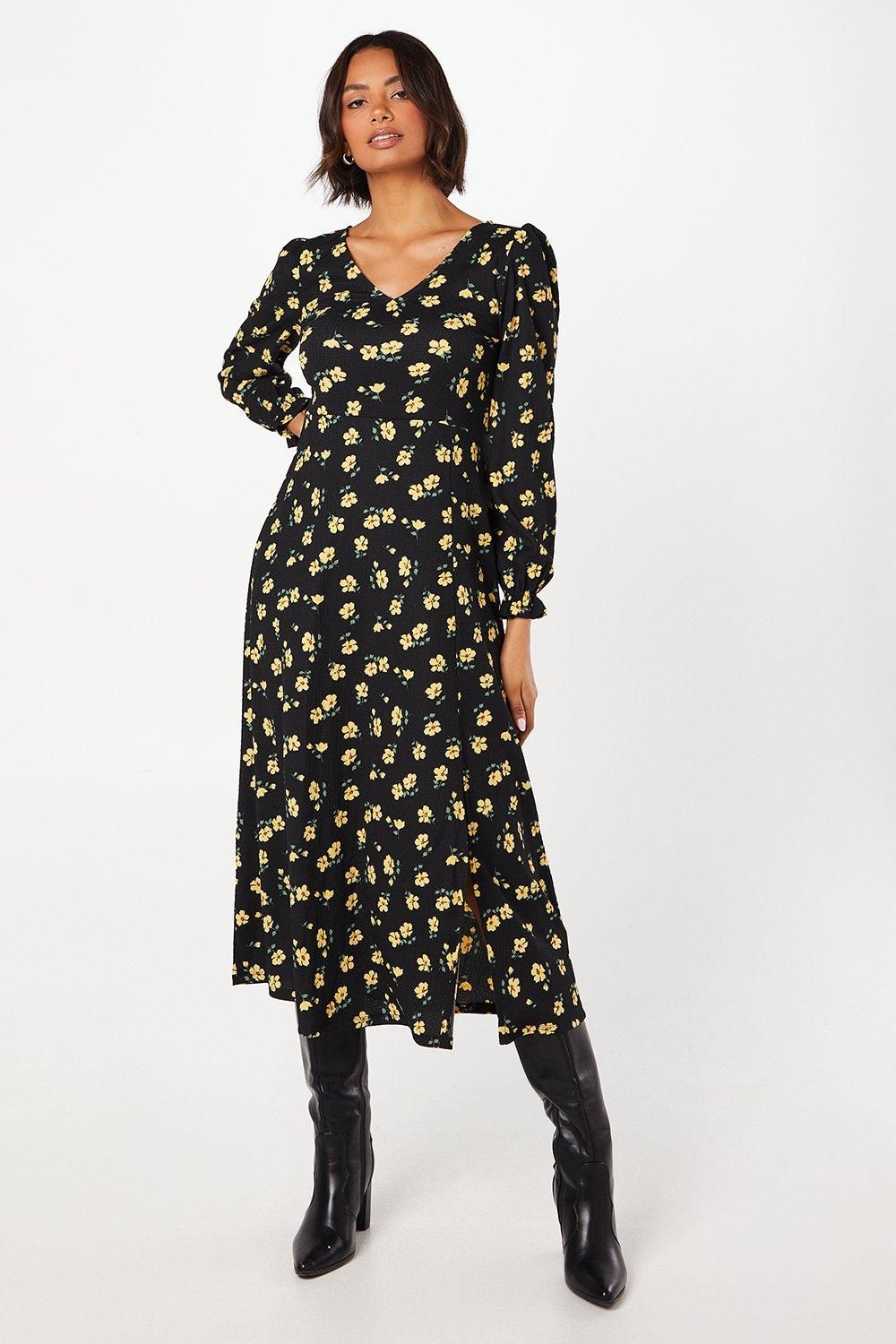 Dorothy Perkins Floral V Neck Midi Dress Floral