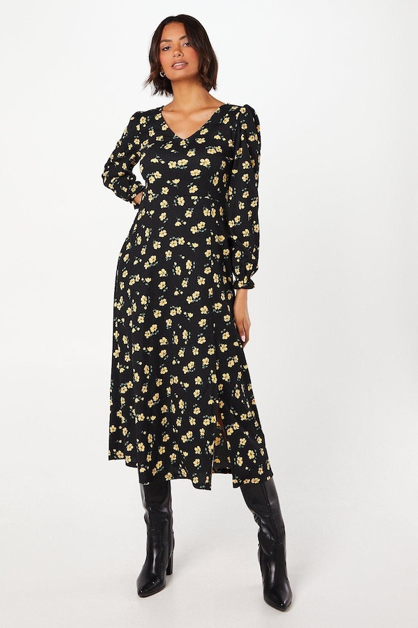 Dorothy Perkins Floral V Neck Midi Dress Floral
