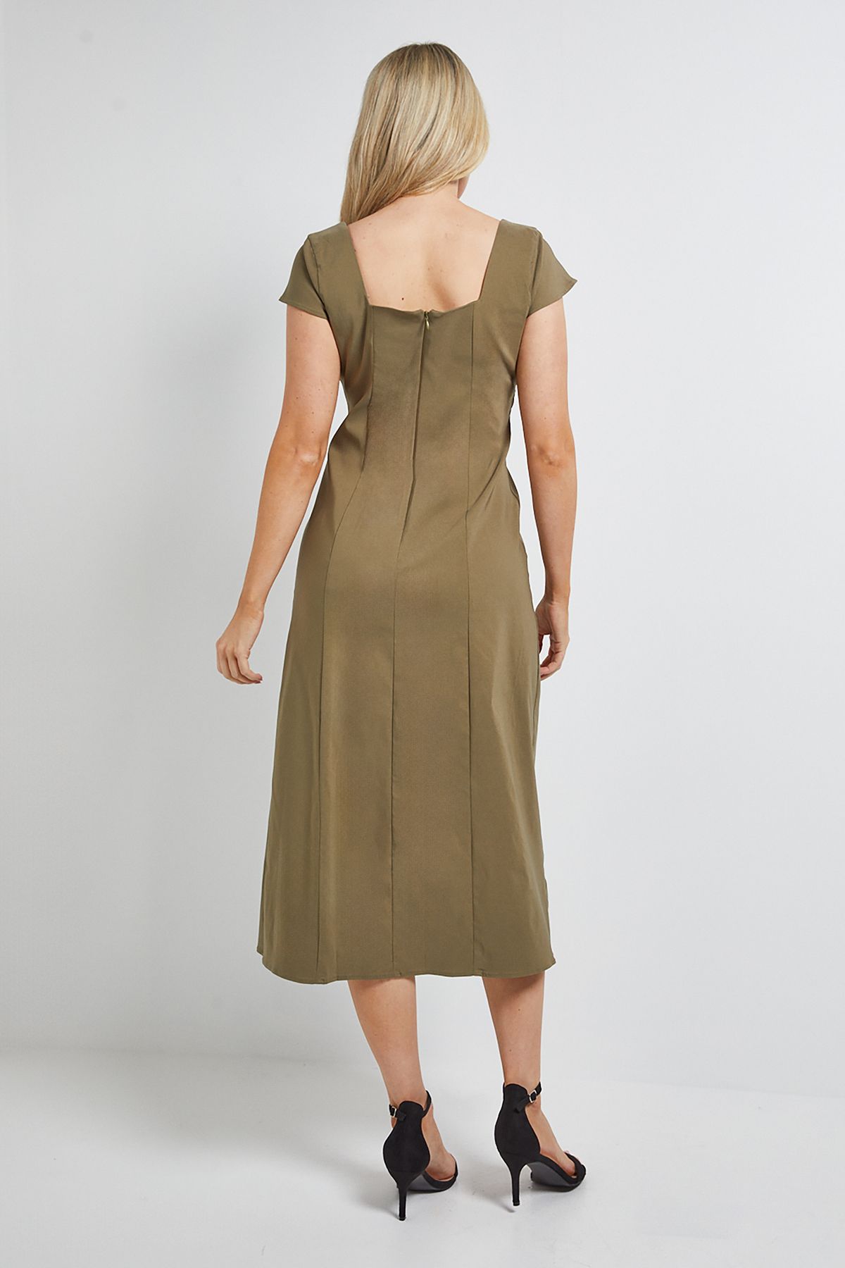 Dorothy Perkins Bengaline Button Down Midi Dress Khaki image 3