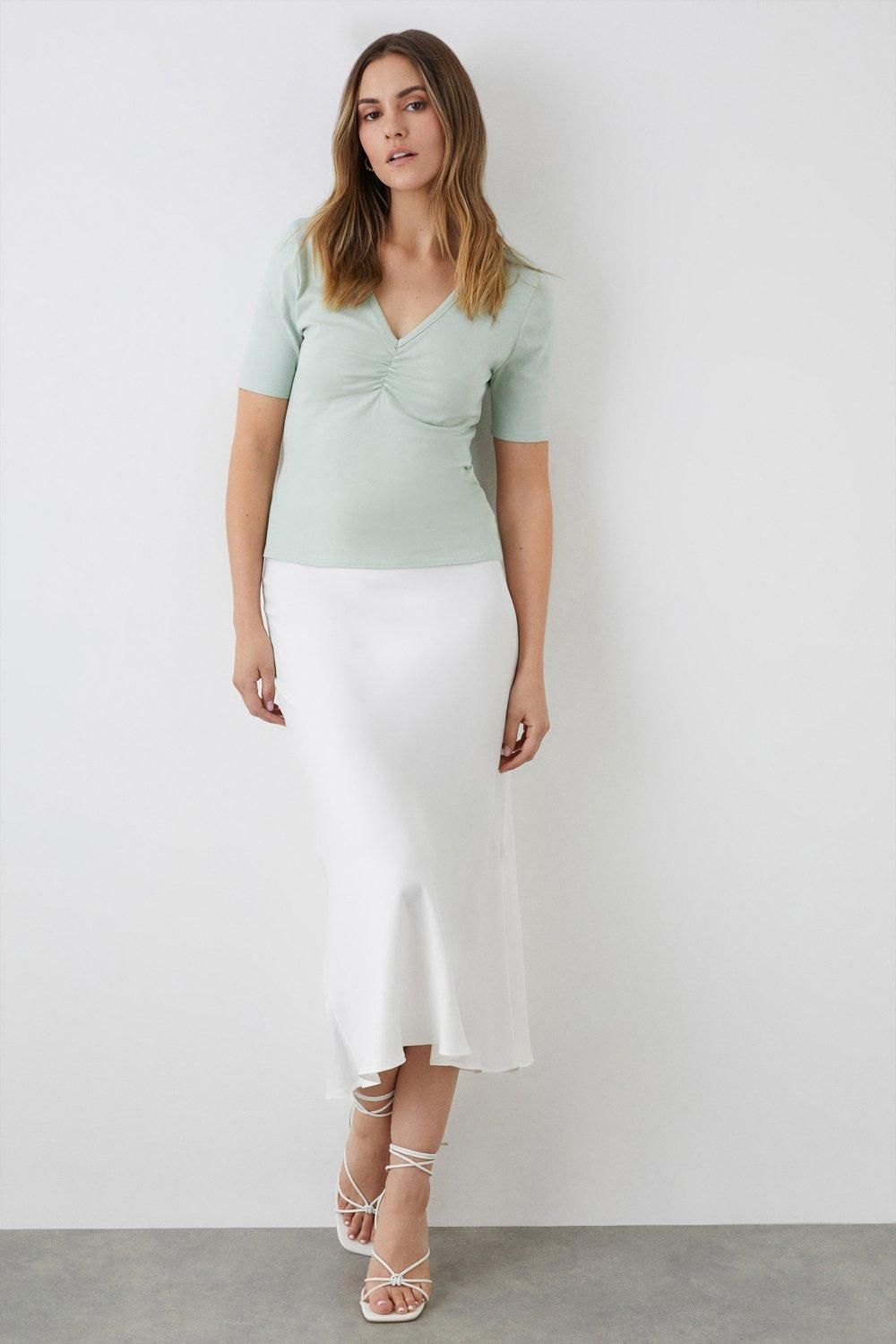 Dorothy Perkins Cotton V Neck Ruched Front Top Mint image 1