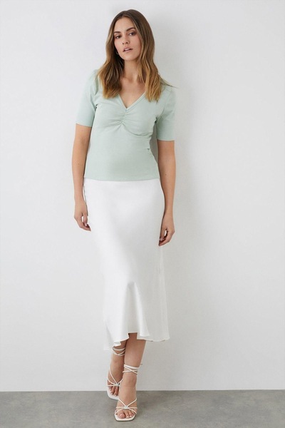 Dorothy Perkins Cotton V Neck Ruched Front Top Mint