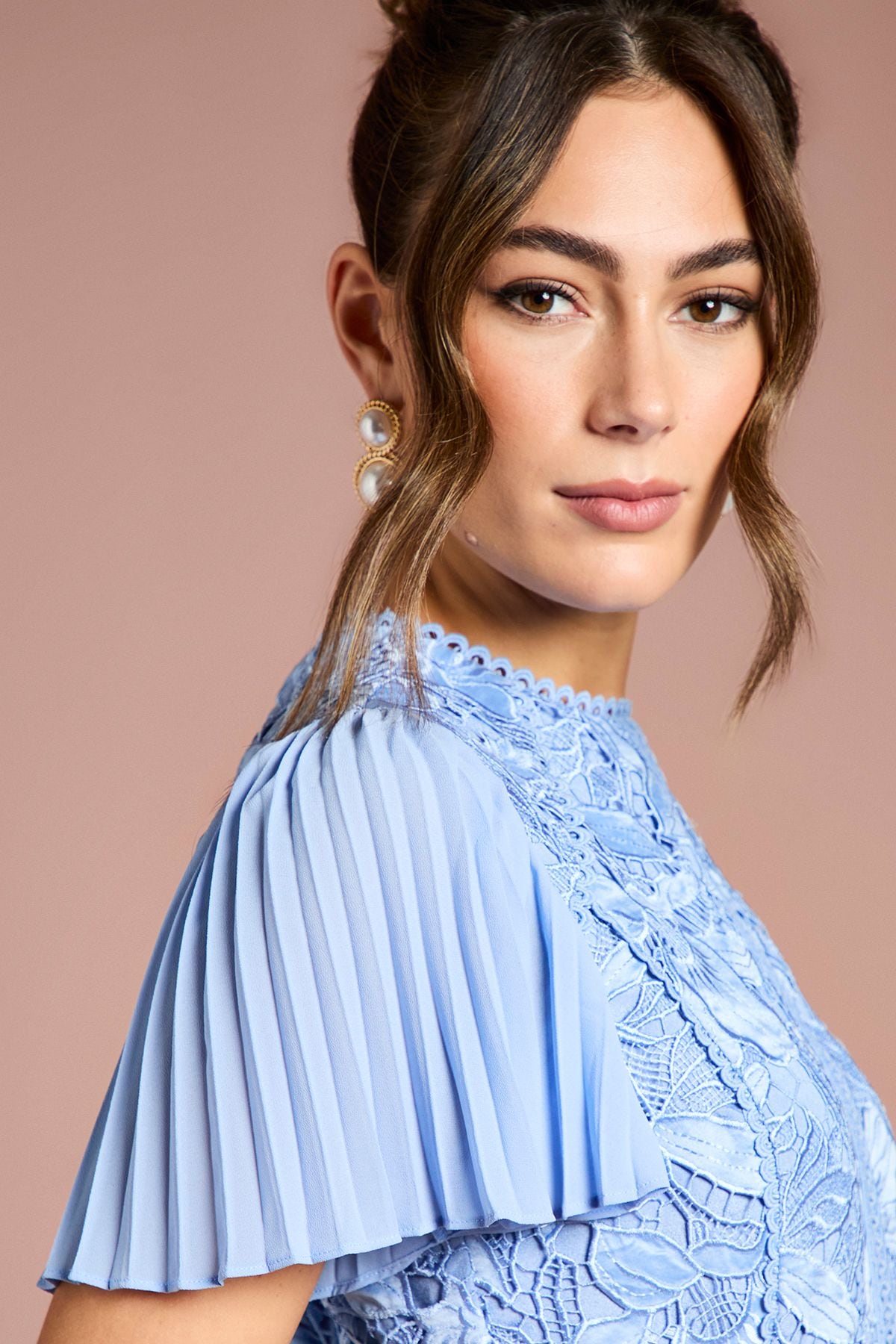 Coast Short Sleeve Satin Lace Midi Dress Powder Blue image 2