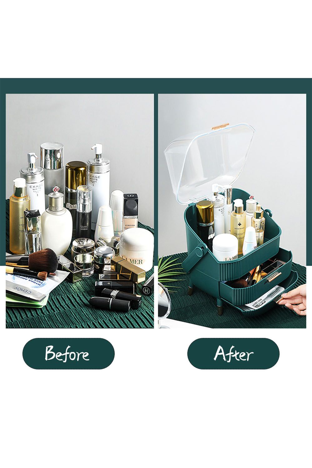 SHEONLY Large Capacity Cosmetic Storage Box with Transparent Cover and 2 Drawers Gift for Women and Girls image 3