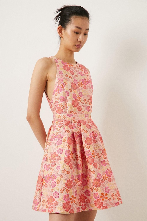 Oasis Floral Jacquard Halter Swing Dress Multi