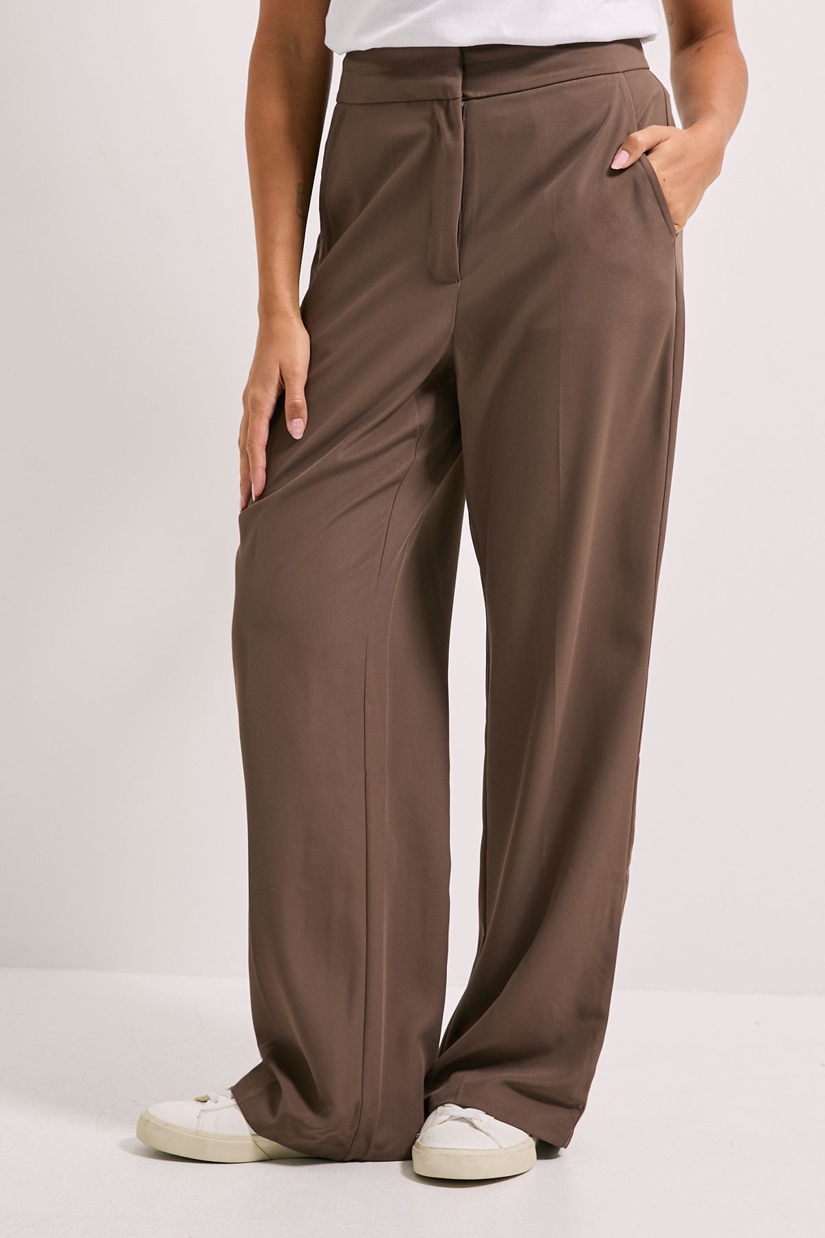 Dorothy Perkins Stitch Waistband Straight Leg Trouser Mocha image 1
