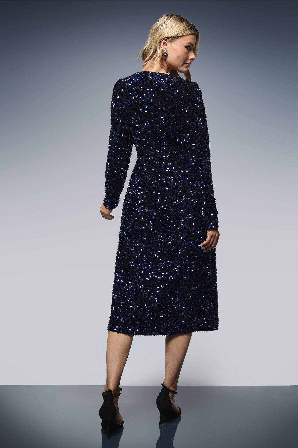 Dorothy Perkins Velvet Sequin Wrap Midi Dress Cobalt image 3