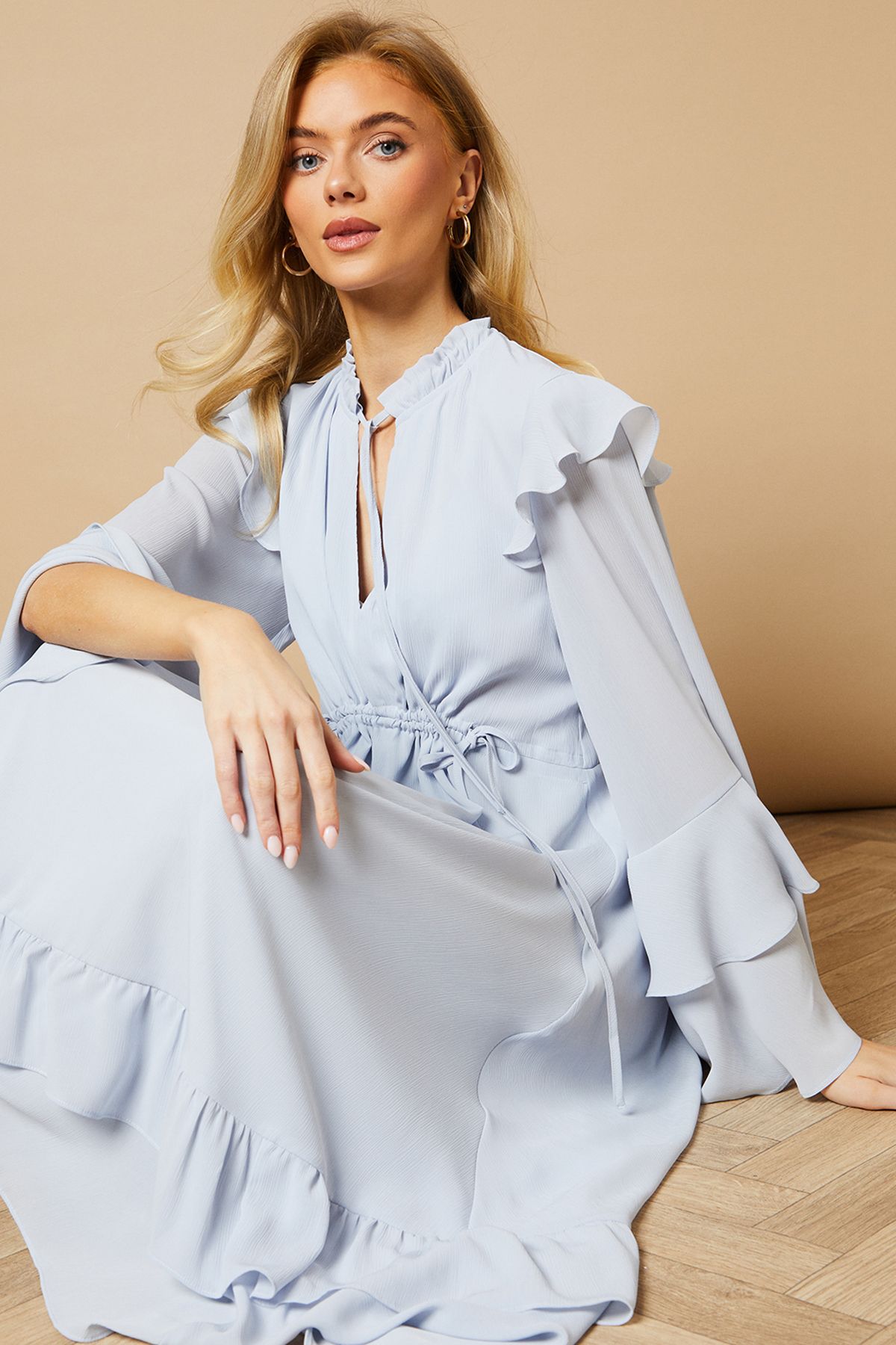 Oasis Plain Drawstring Waist Midi Dress Blue image 2