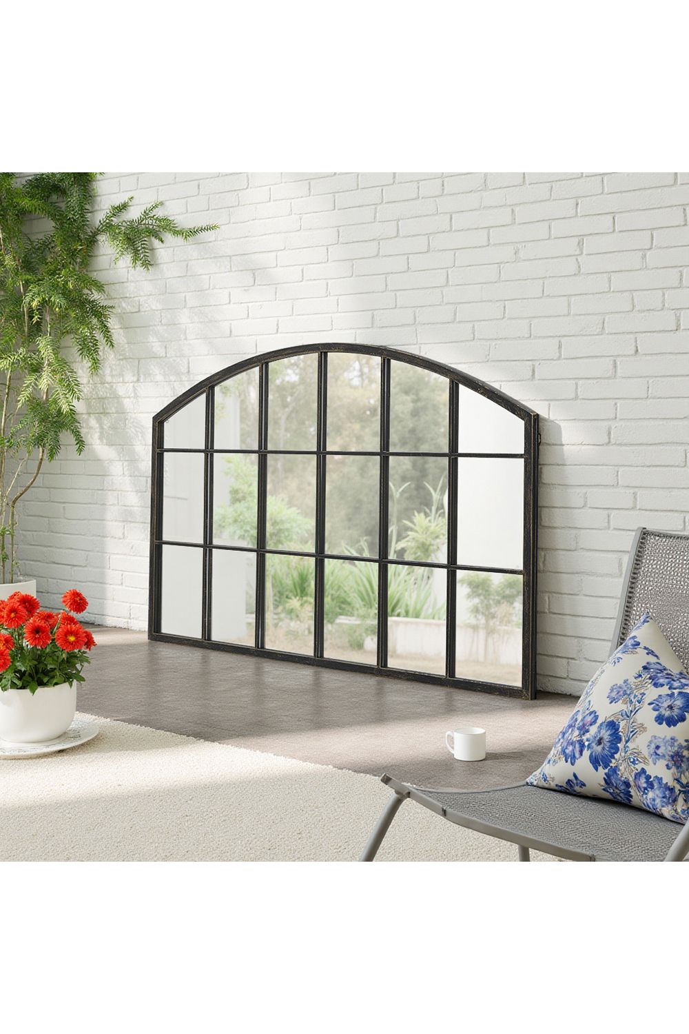 Living and Home Modern Bronze Framed Arched Windowpane Wall Mirror for Decor image 2