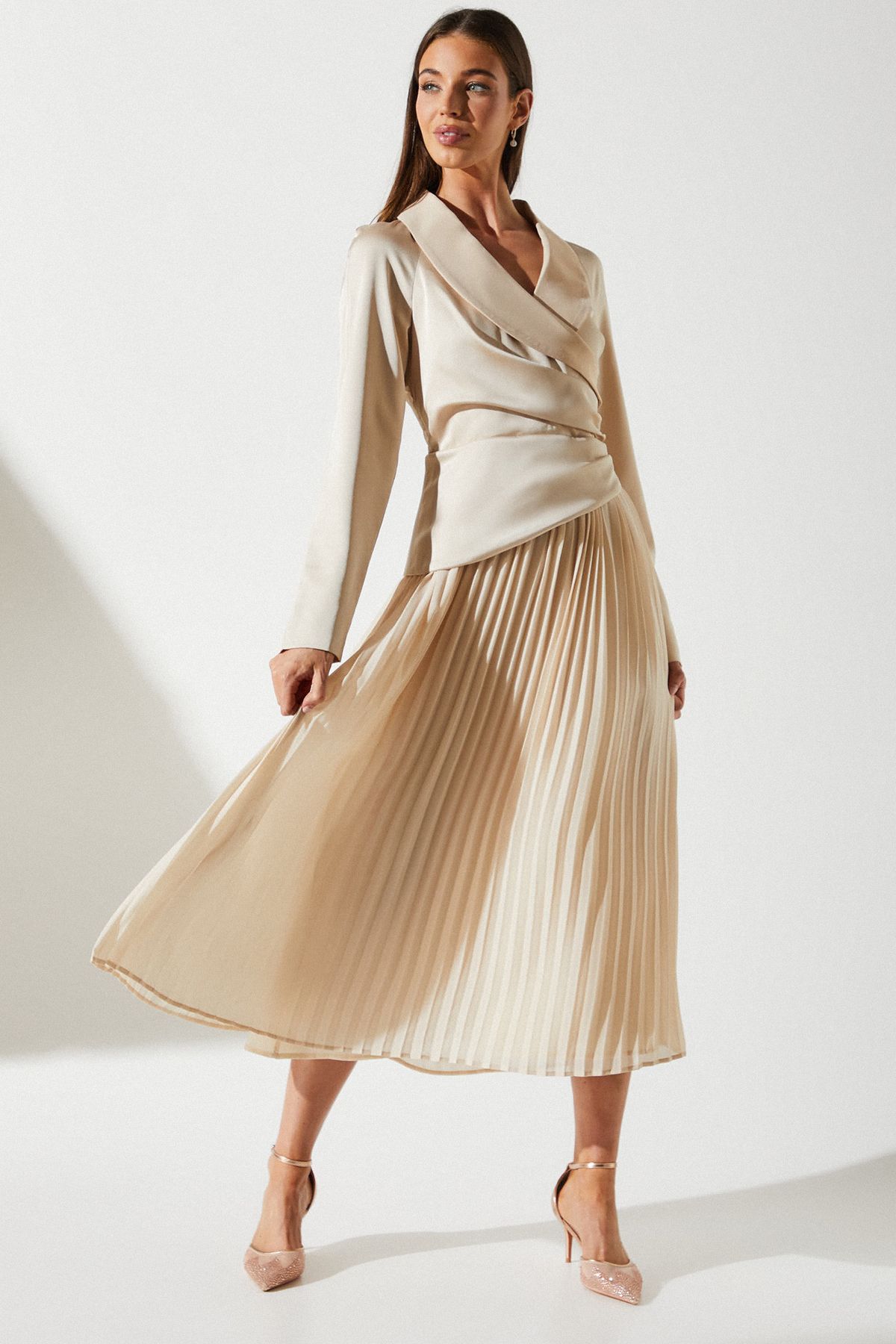 Coast Tailored Pleat Skirt Midi Dress Champagne image 1