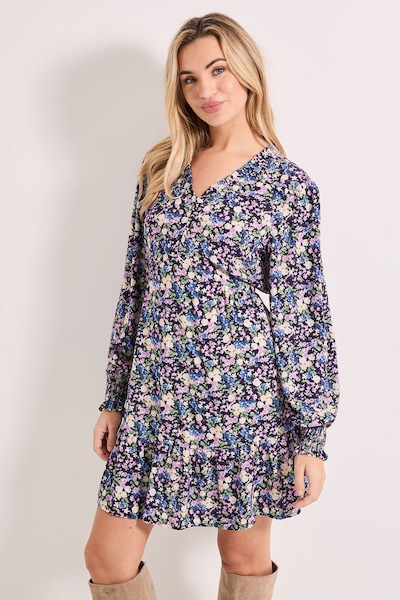 Dorothy Perkins Frill Detail Tiered Smock Printed Mini Dress Purple