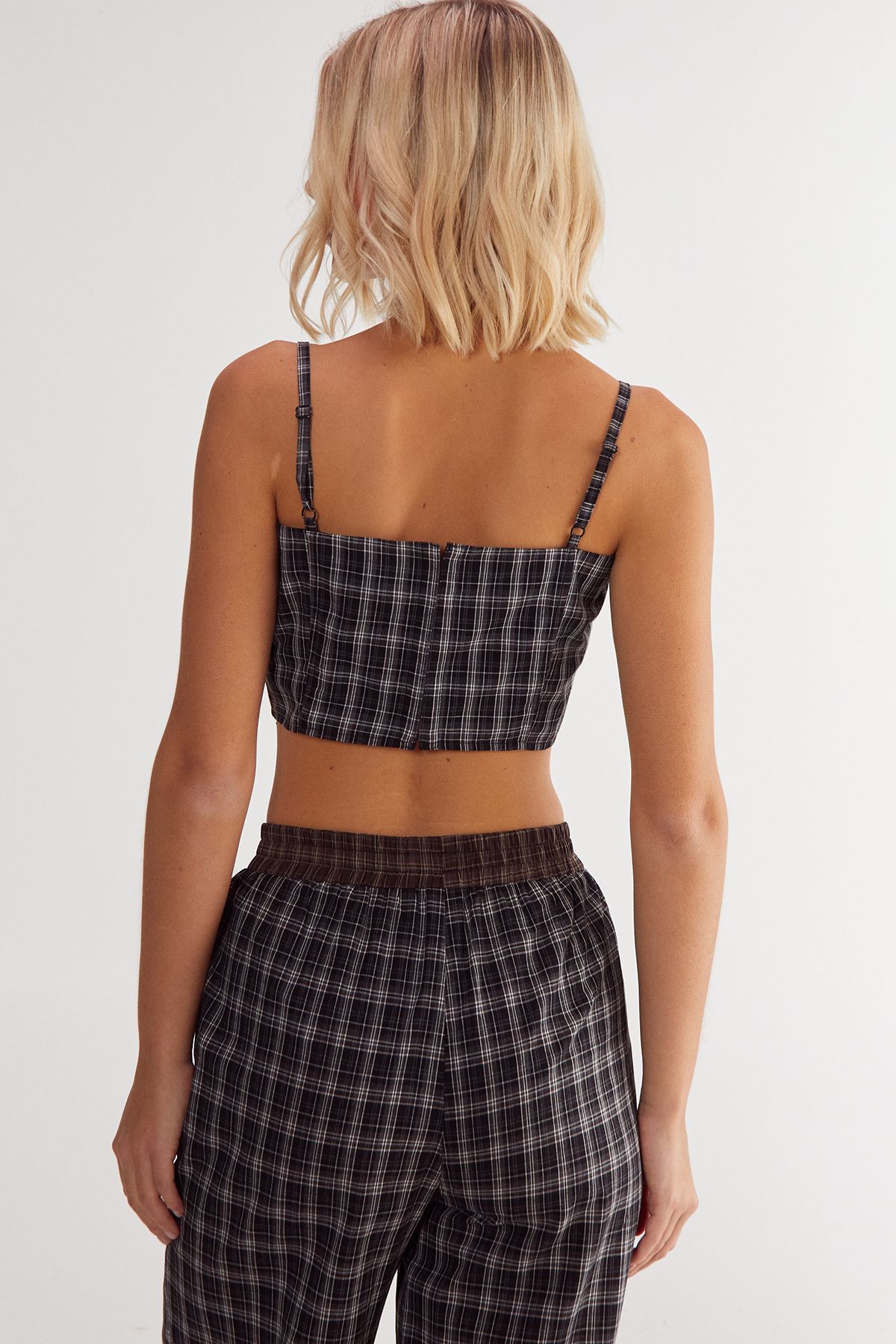 NastyGal Check Corset Top Navy image 4