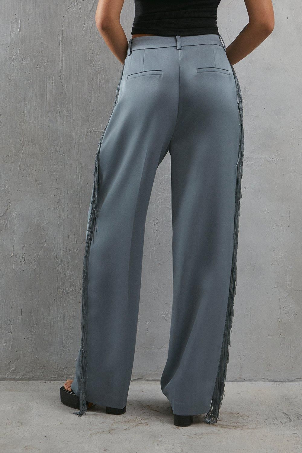Warehouse Premium Fringe Side Straight Leg Trouser Gun Metal image 3