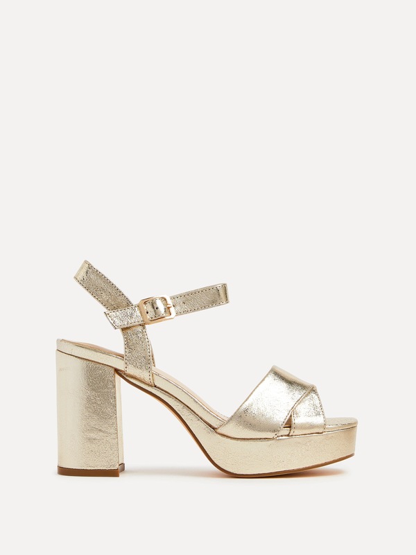 Linzi Verony Gold Faux Leather Platform Block Heel
