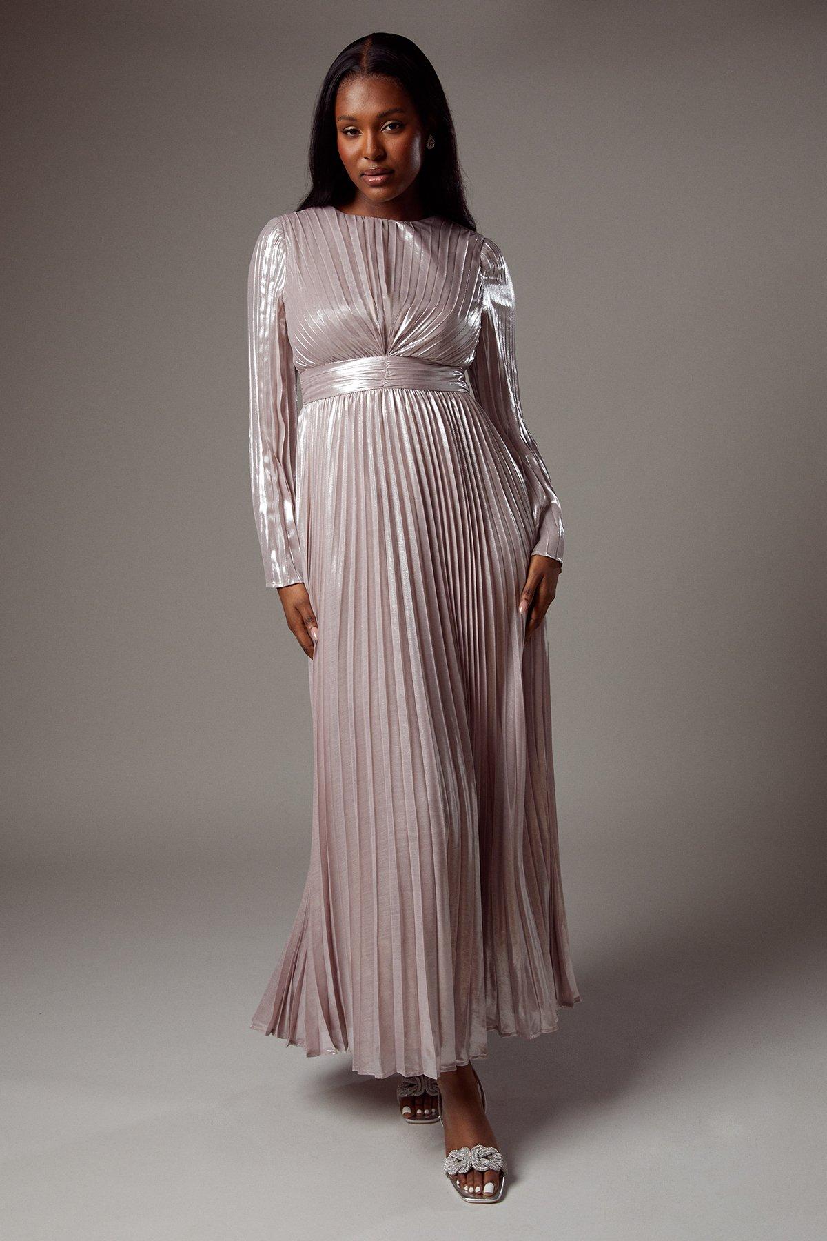 Coast Metallic Pleated Maxi Dress Metallic Blush image 1