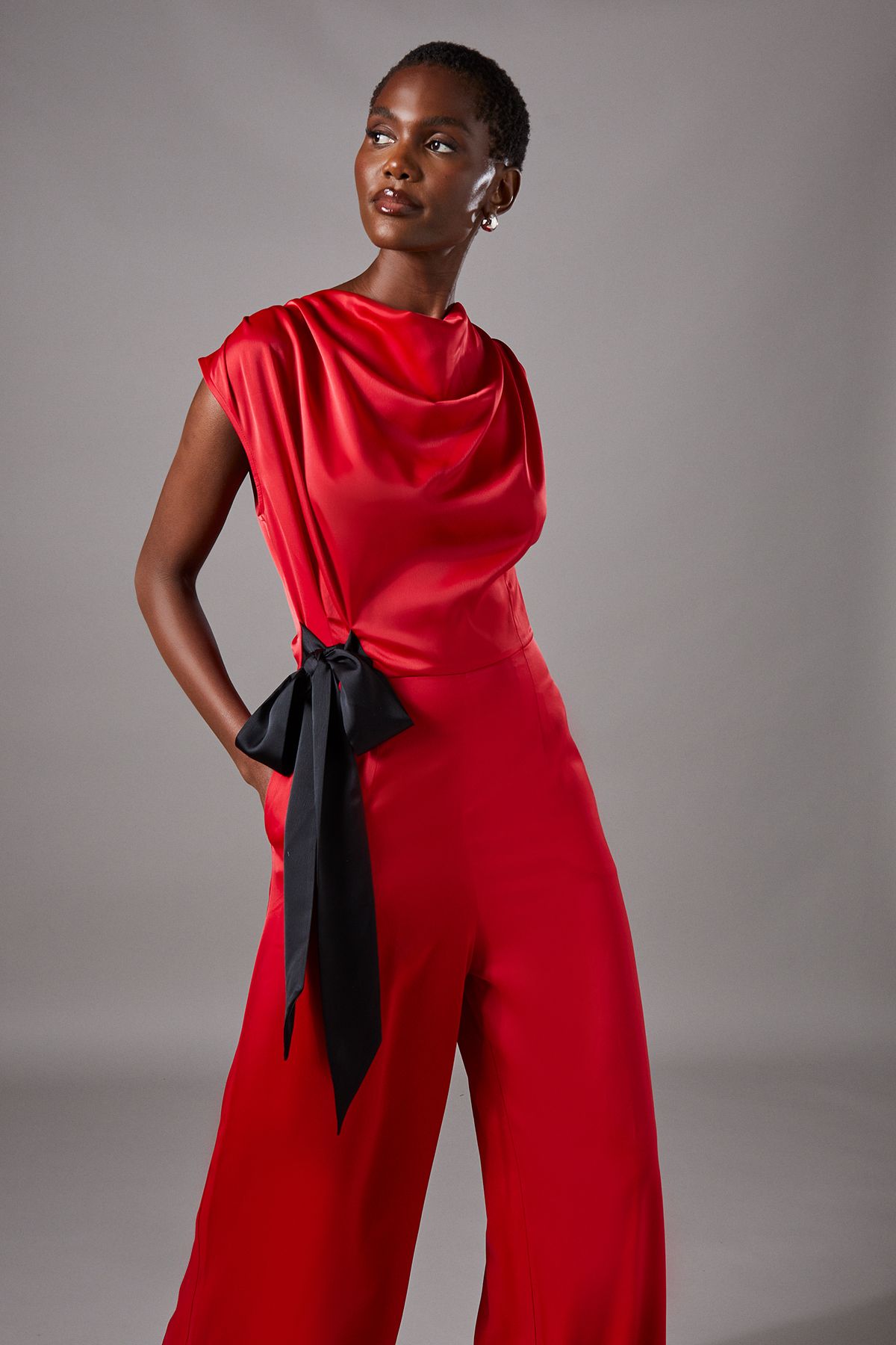 Coast Tie Side Satin Drape Wide Leg Jumpsuit Red image 2