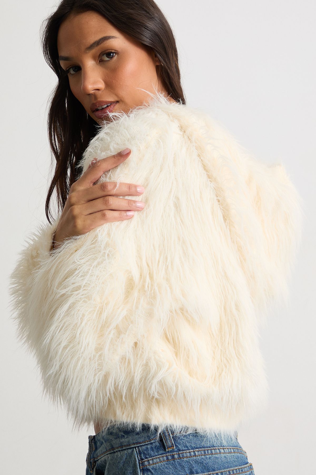 Warehouse Soft Touch Fluffy Hooded Jumper Butter image 4
