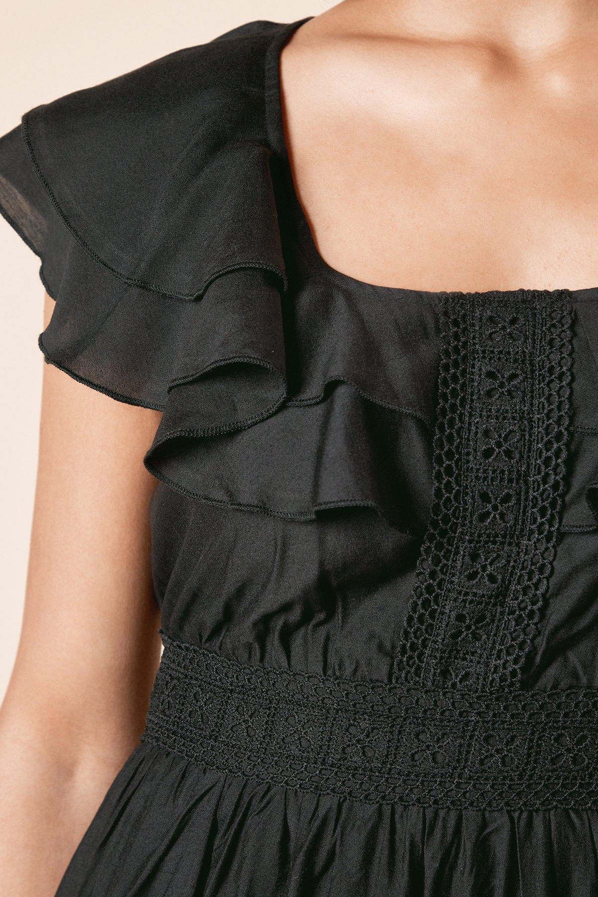 Dorothy Perkins Trim Ruffle Shoulder Maxi Dress Black image 5