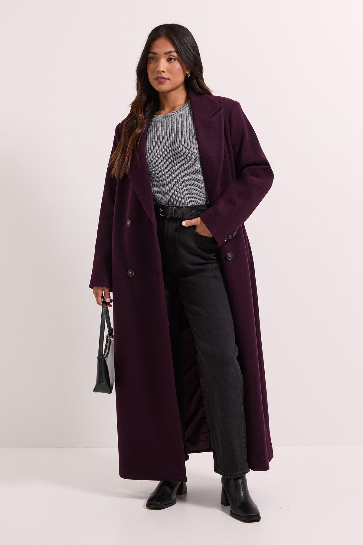 Dorothy Perkins Petite Maxi Length Double Breasted Coat Berry image 1