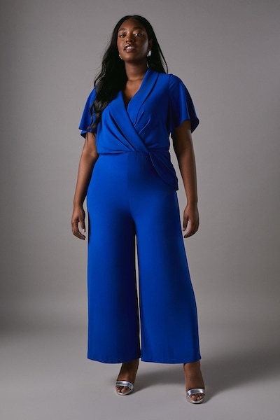 Coast Plus Shawl Collar Wrap Front Jumpsuit Cobalt