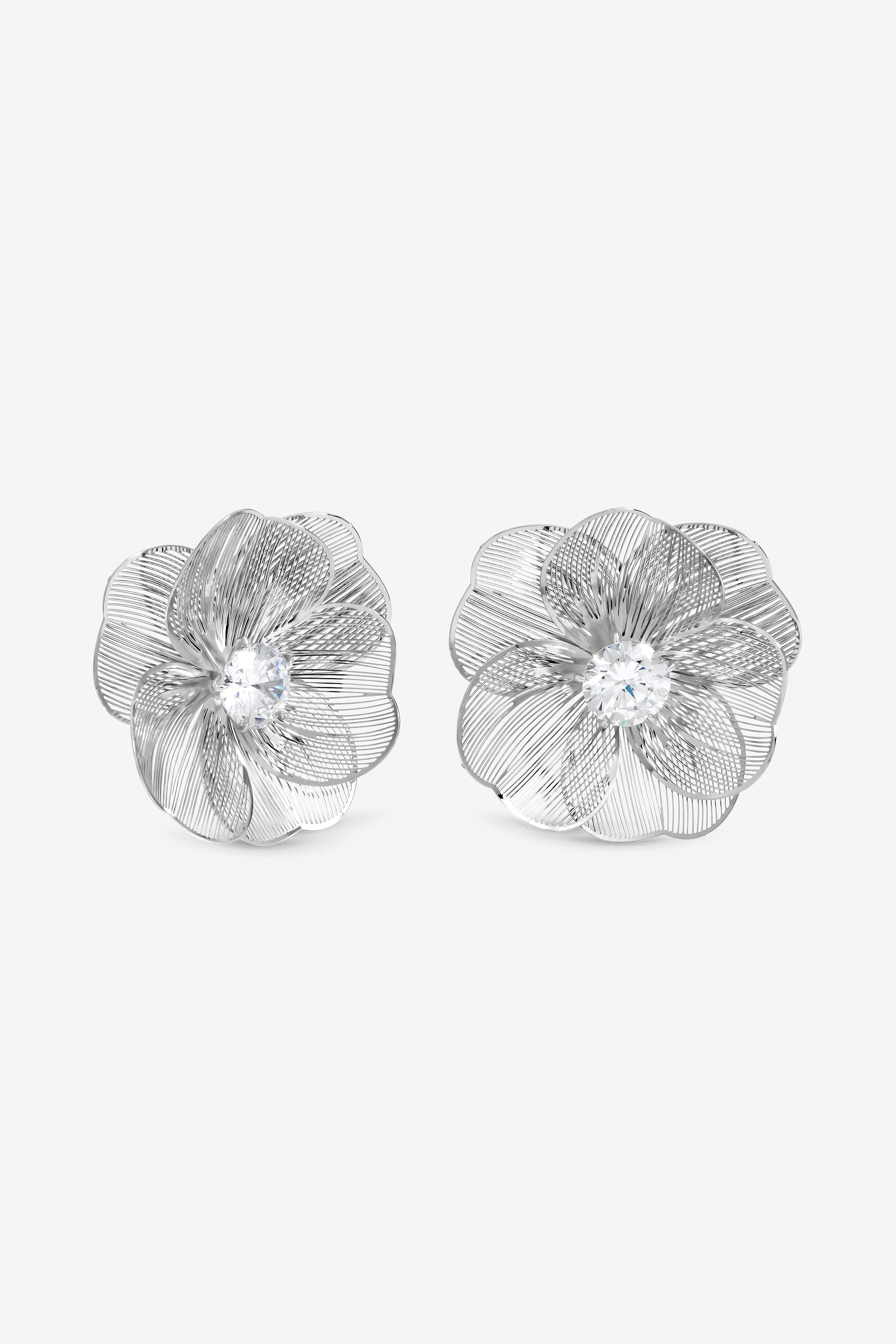 Jon Richard Rhodium Plated Crystal Statement Flower Earrings