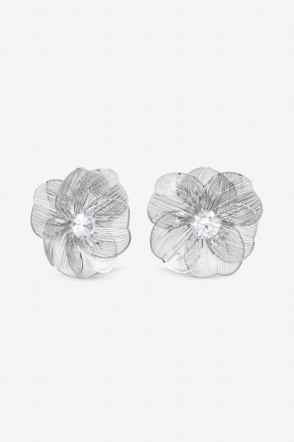 Jon Richard Rhodium Plated Crystal Statement Flower Earrings