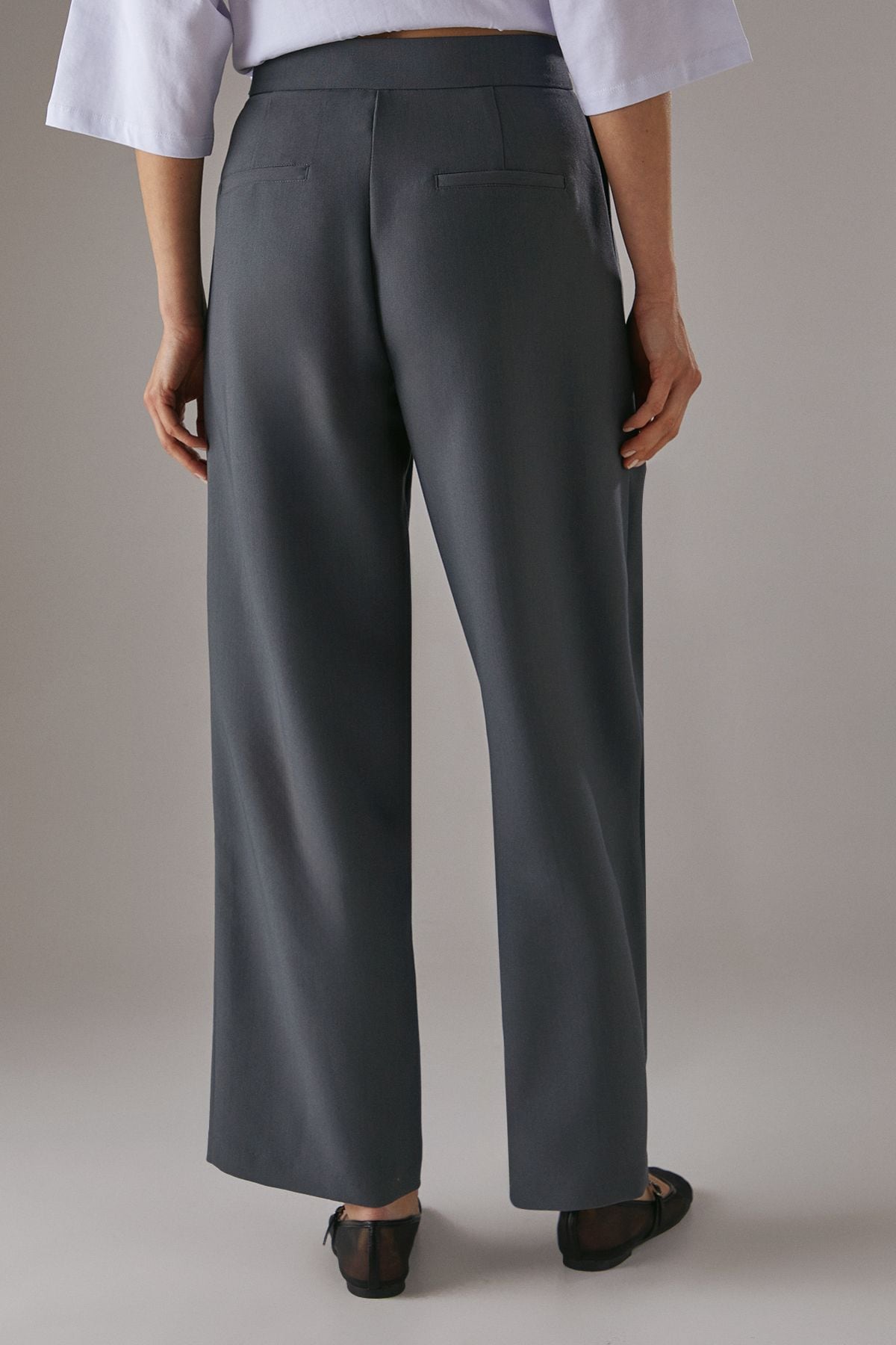 Warehouse Wrap Skirt Buckle Detail Wide Leg Trousers Grey image 3