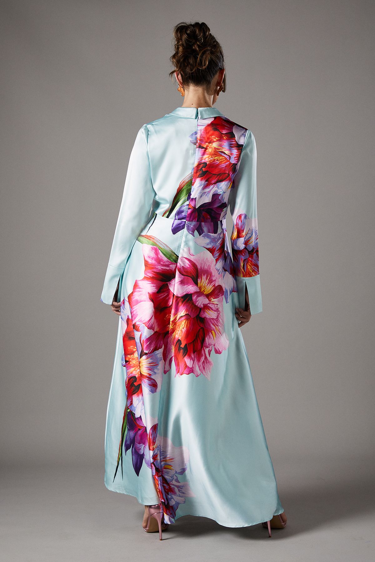 Coast Placement Print Wrap Front Gown Blue image 4