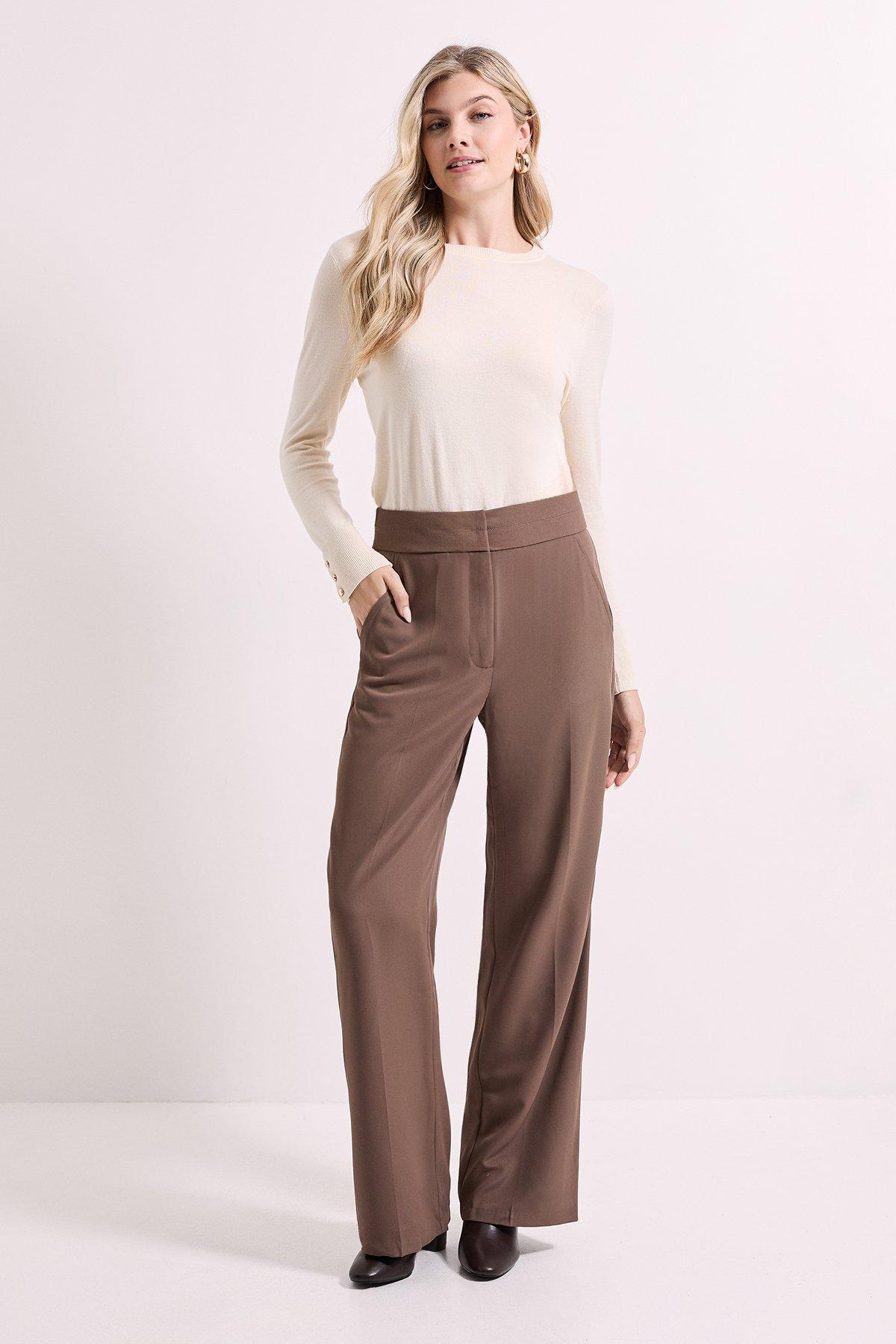 【国内即発】Dorothy Perkins☆Light Brown ハイウェスト パンツ Dorothy Perkins Mocha Stitch Waistband Straight Leg Trouser
