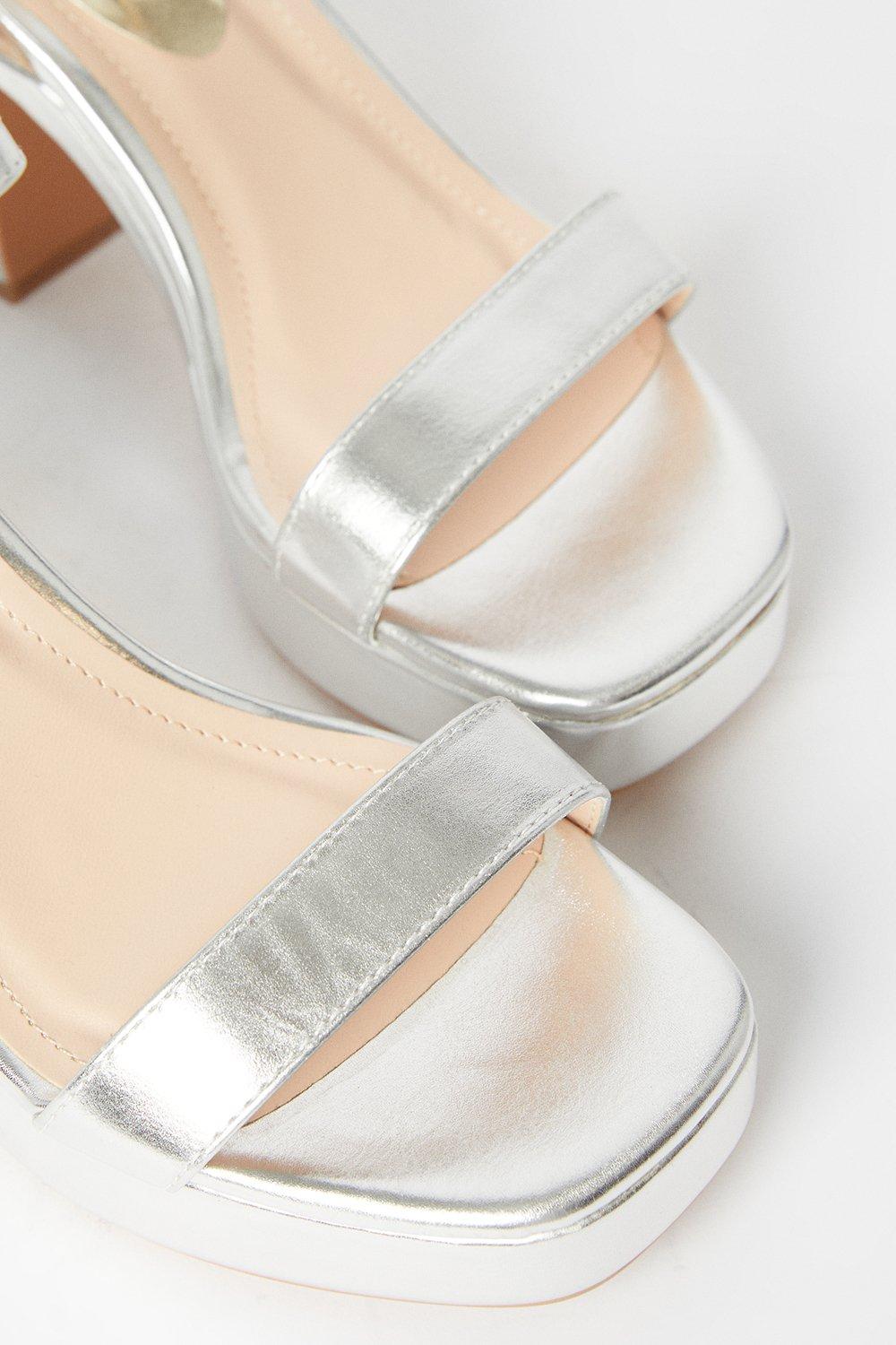 Oasis Maddie Platform High Block Heeled Sandals Silver image 4