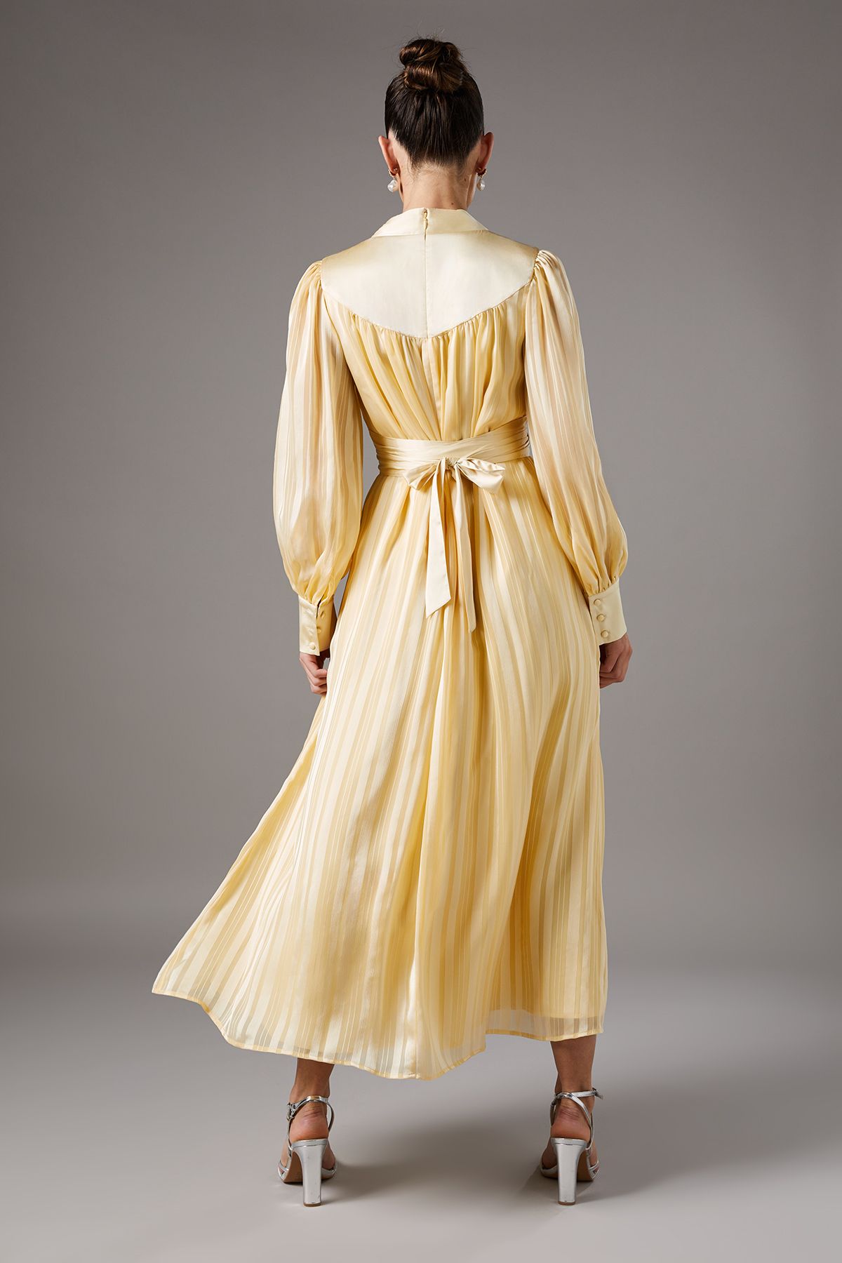 Coast Long Sleeve Stripe Jacquard Maxi V Neck Dress Butter image 4